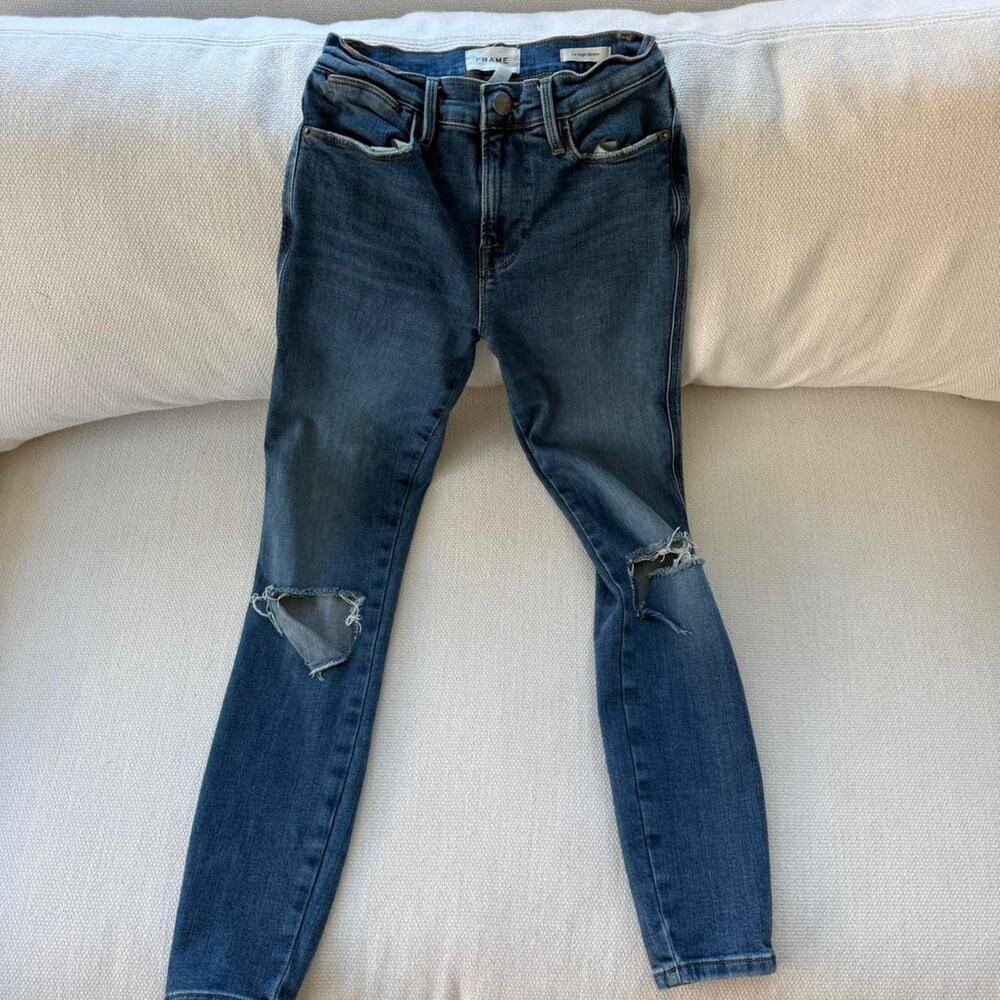 Frame blue high waisted skinny jeans